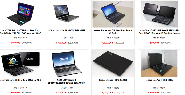 bảng giá mua laptop cũ giá cao