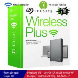 Ổ cứng gắn ngoài Seagate Wireless Plus 2TB, kết nối USB 3.0, kết nối WiFi, pin 10 giờ, kích thước 2.5″