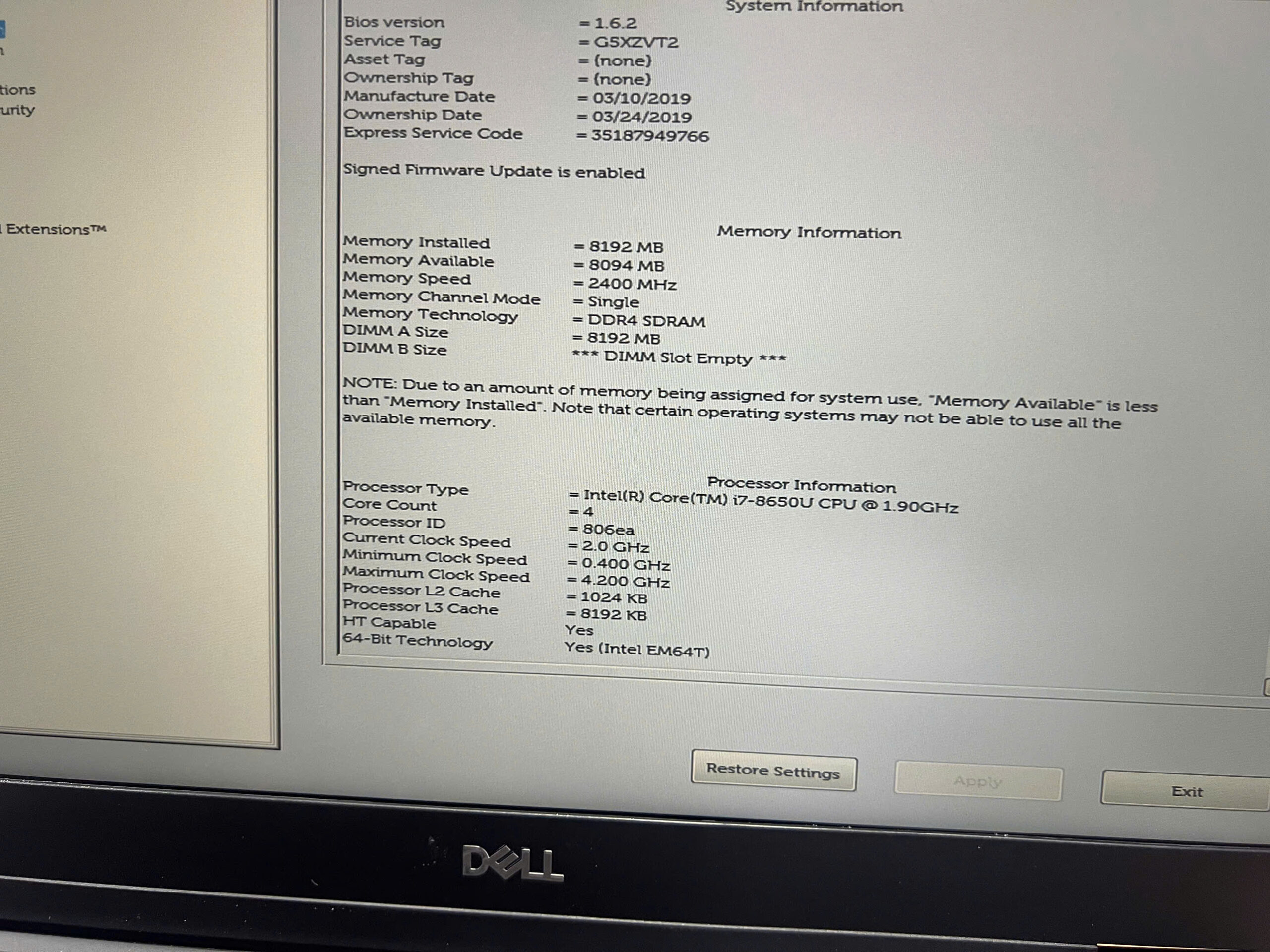 Laptop Dell Latitude 5490 (Core i7-8650U / RAM 8GB / SSD 256GB / 14 inch FullHD) / WL + BT / Webcam HD / Win 10 Pro - Like New - Ảnh 6